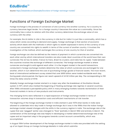 Functions of Foreign Exchange Market