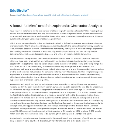 A Beautiful Mind’ and Schizophrenia: Character Analysis