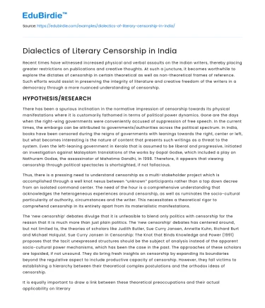 Dialectics of Literary Censorship in India