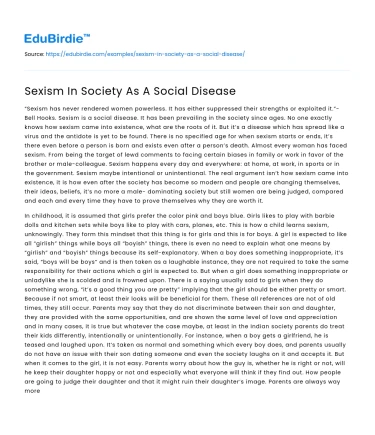 Sexism In Society As A Social Disease