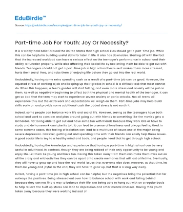 Part-time Job For Youth: Joy Or Necessity?