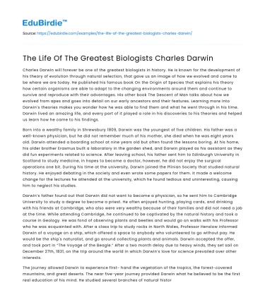 The Life Of The Greatest Biologists Charles Darwin