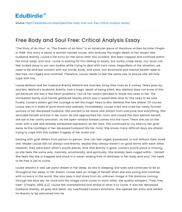Free Body and Soul Free: Critical Analysis Essay