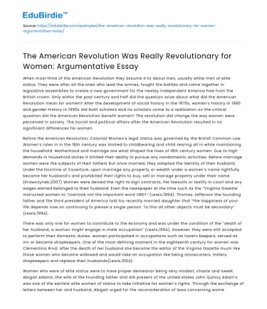 Revolutionary Impact of American Revolution on Women