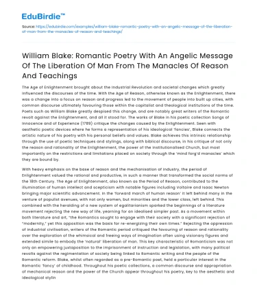 William Blake: Romantic Poetry and the Liberation of Man from Reason