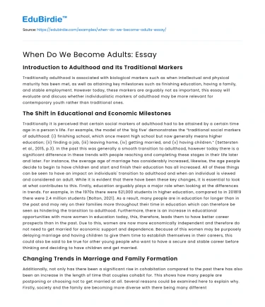 When Do We Become Adults: Essay