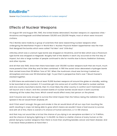 Effects of Nuclear Weapons