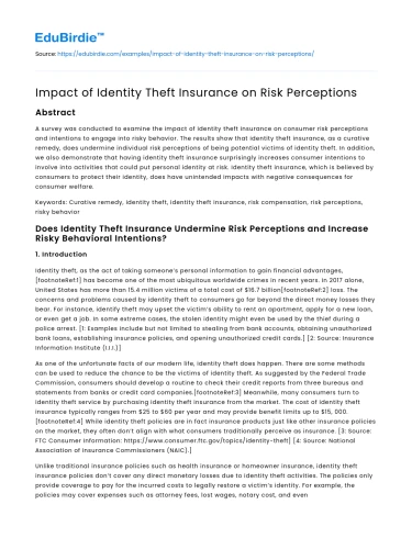 Impact of Identity Theft Insurance on Risk Perceptions