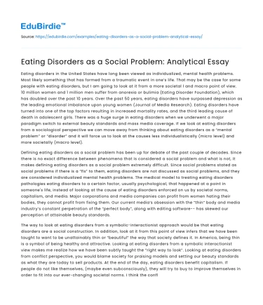 Eating Disorders as a Social Problem: Analytical Essay