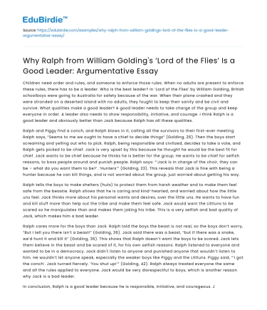 Ralph in ‘Lord of the Flies’: A Strong Leader