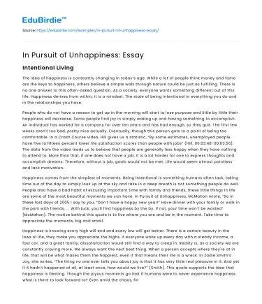 In Pursuit of Unhappiness: Essay