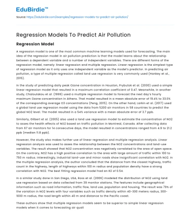 Regression Models To Predict Air Pollution