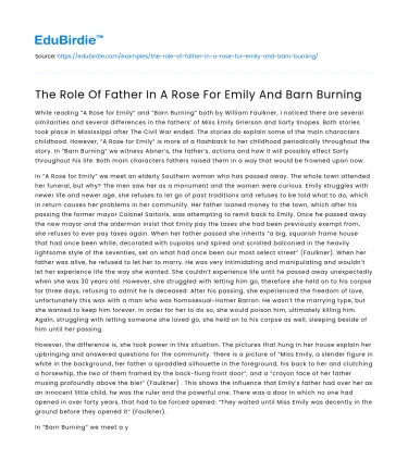 The Role Of Father In A Rose For Emily And Barn Burning
