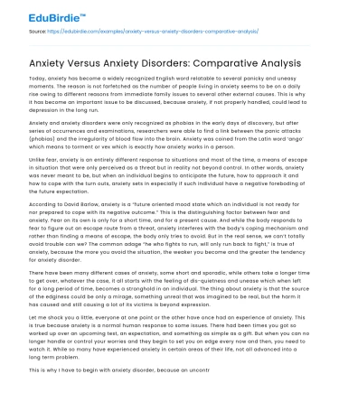 Anxiety Versus Anxiety Disorders: Comparative Analysis