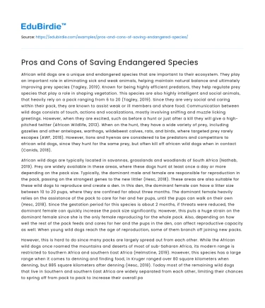 Pros and Cons of Saving Endangered Species