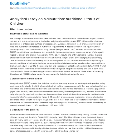 Analytical Essay on Malnutrition: Nutritional Status of Children