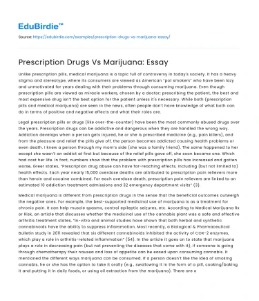 Prescription Drugs Vs Marijuana: Essay