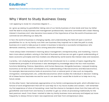Why I Want to Study Business: Essay
