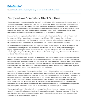 Essay on How Computers Affect Our Lives