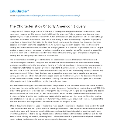 The Characteristics Of Early American Slavery