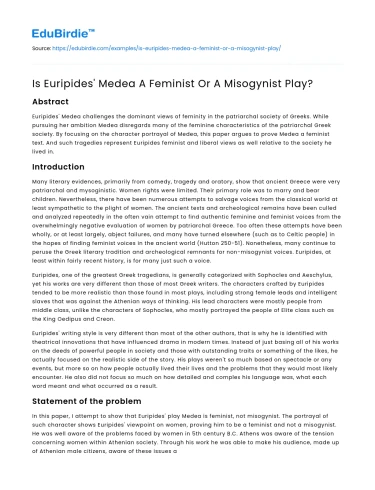Is Euripides’ Medea A Feminist Or A Misogynist Play?