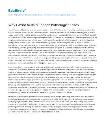 Why I Want to Be a Speech Pathologist: Essay