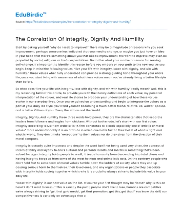 The Correlation Of Integrity, Dignity And Humility