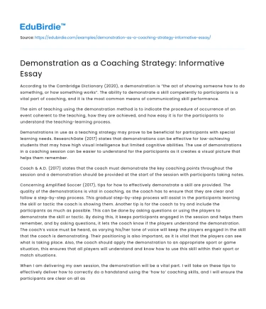 Demonstration as a Coaching Strategy: Informative Essay
