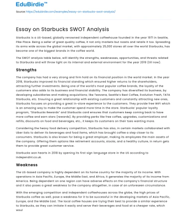 Essay on Starbucks SWOT Analysis