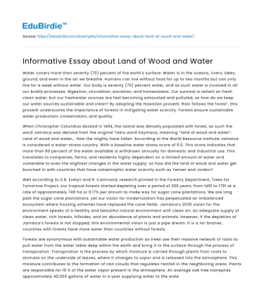Informative Essay about Land of Wood and Water