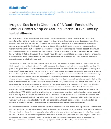 Magical Realism in Chronicle of A Death Foretold & Eva Luna