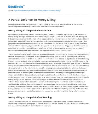 A Partial Defence To Mercy Killing