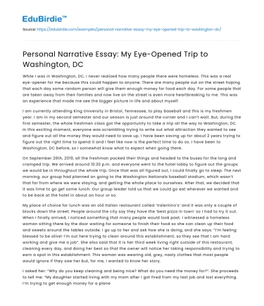 Personal Narrative Essay: My Eye-Opened Trip to Washington, DC