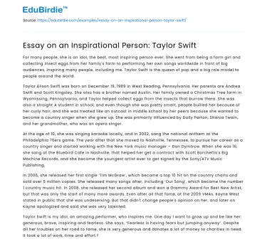 Essay on an Inspirational Person: Taylor Swift