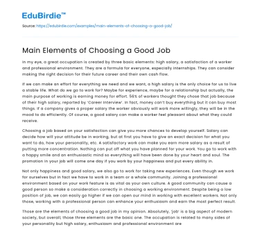 Main Elements of Choosing a Good Job
