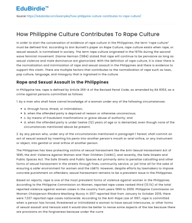 How Philippine Culture Contributes To Rape Culture