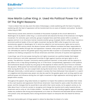 MLK Jr’s Political Power for Right Reasons