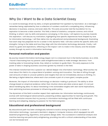 Why Do I Want to Be a Data Scientist Essay