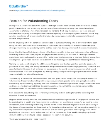 Passion for Volunteering Essay