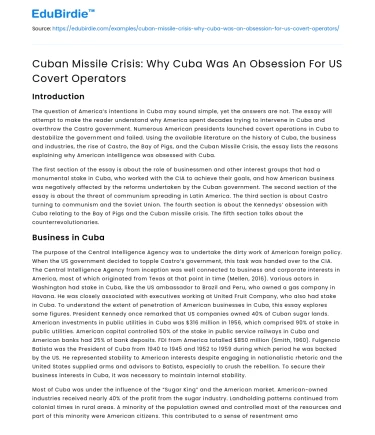Cuban Missile Crisis: Why Cuba Was An Obsession For US Covert Operators