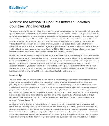 Racism: A Cause of Conflict Among Societies, Countries, Individuals
