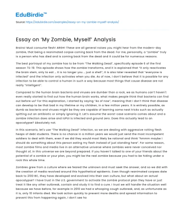 Essay on ‘My Zombie, Myself’ Analysis
