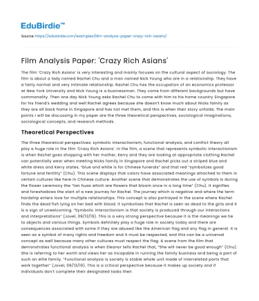Film Analysis Paper: ‘Crazy Rich Asians’
