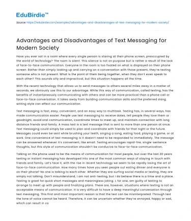 Advantages and Disadvantages of Text Messaging for Modern Society