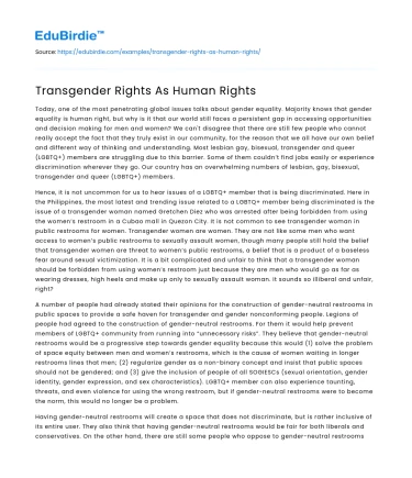 Transgender Rights As Human Rights