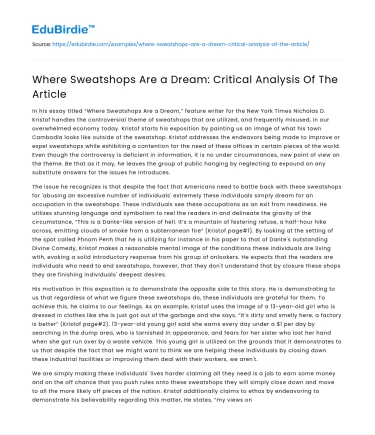 Where Sweatshops Are a Dream: Critical Analysis Of The Article