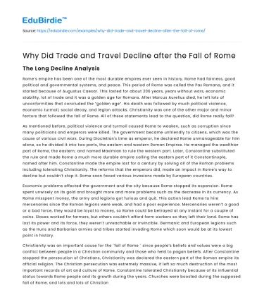 Why Did Trade and Travel Decline after the Fall of Rome