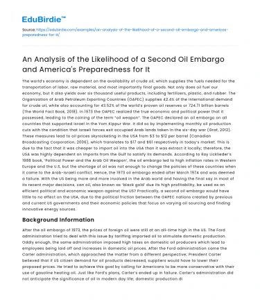 Likelihood of 2nd Oil Embargo & America’s Readiness