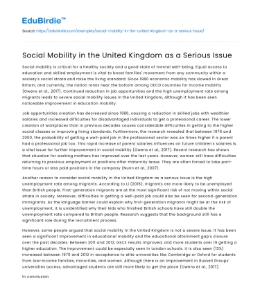 Social Mobility in the United Kingdom as a Serious Issue
