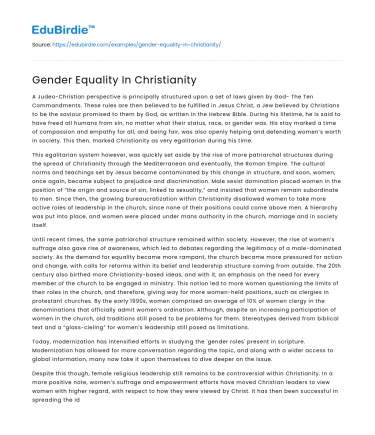 Gender Equality In Christianity